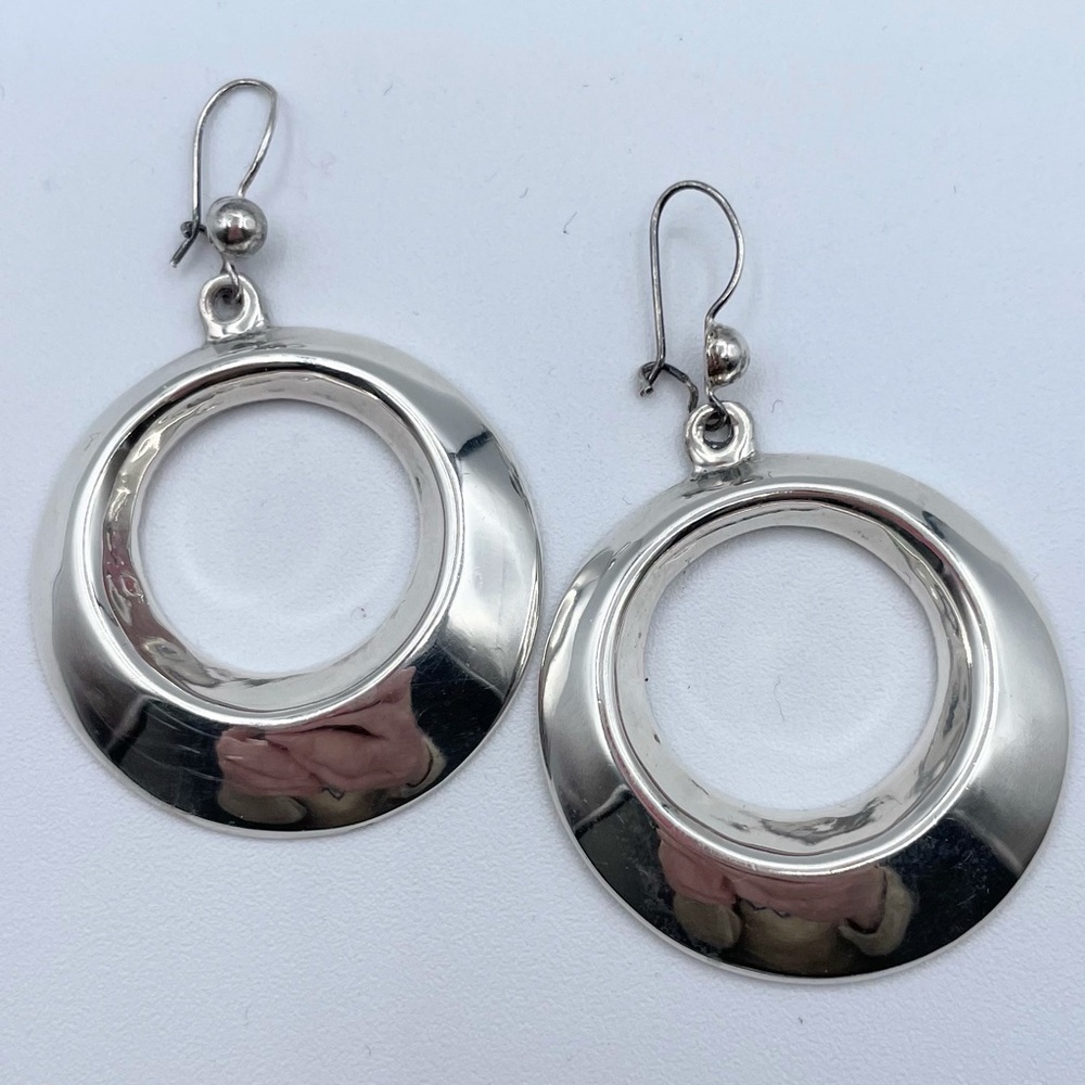 Solid Sterling Silver Earrings Taxco Mexico Mexican Artisan Modernist Earrings